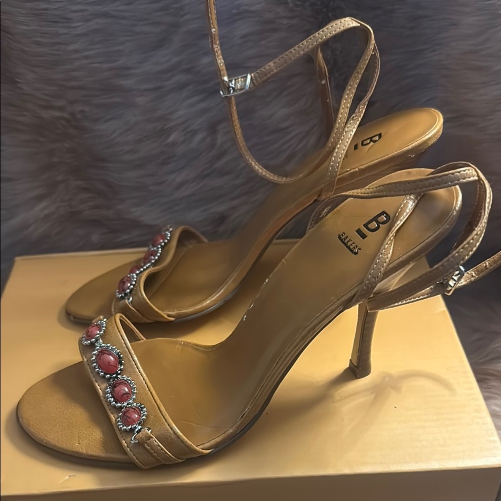 Bakers Tan Heels with Jewel Embellishments